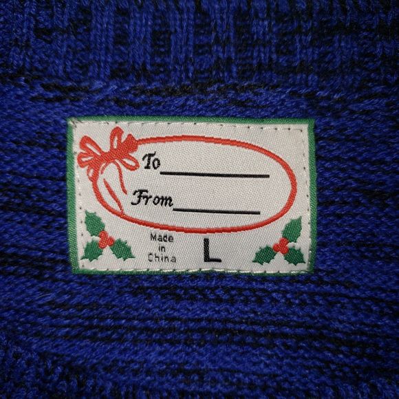 Blue and White Winter Holiday Sequin Snowman Sweater Hi Low Hem Size Large - Picture 4 of 8